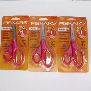 3x Fiskars Kids School Scissors Pink Pointed Tip For Both Left And Right Handed